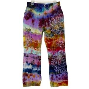 RE/DONE Corduroy Pants Womens Size 28 Small Tie Dye Hand Painted Redone Colorful